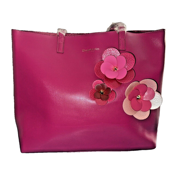 Elizabeth Arden Vintage Fuschia Pink Leather Tote Bag with Flowers | Handbag - Picture 2 of 8